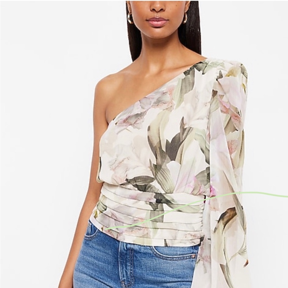 EXPRESS one shoulder pleated waist top XS